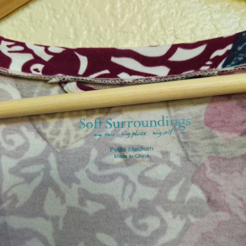 Soft Surroundings Floral Faux Wrap Midi Dress Petite Medium Luau Beach Office - Picture 3 of 7